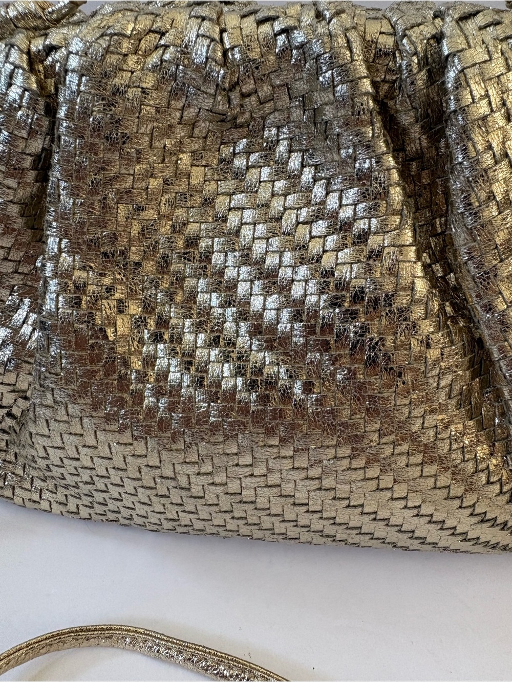 Anthropologie Frankie Clutch Bag Gold Preppy Party Guest Woven Slouchy Dumpling - Picture 3 of 11